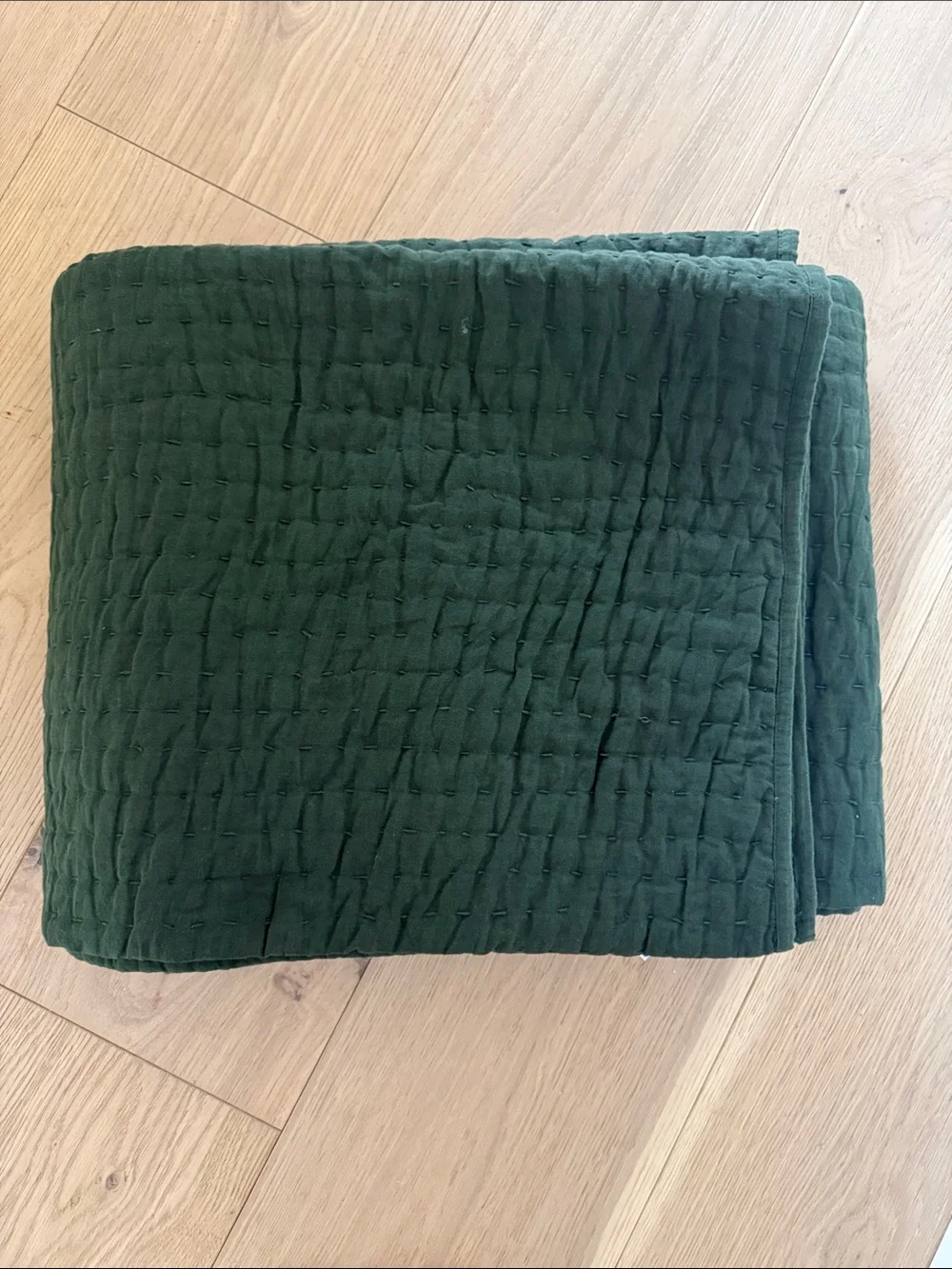 Quince European Linen Cotton Stitch Quilt, Twin, Pine Green - FLAWED